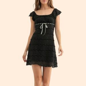 All in Favor Black Mini Dress with White Tie